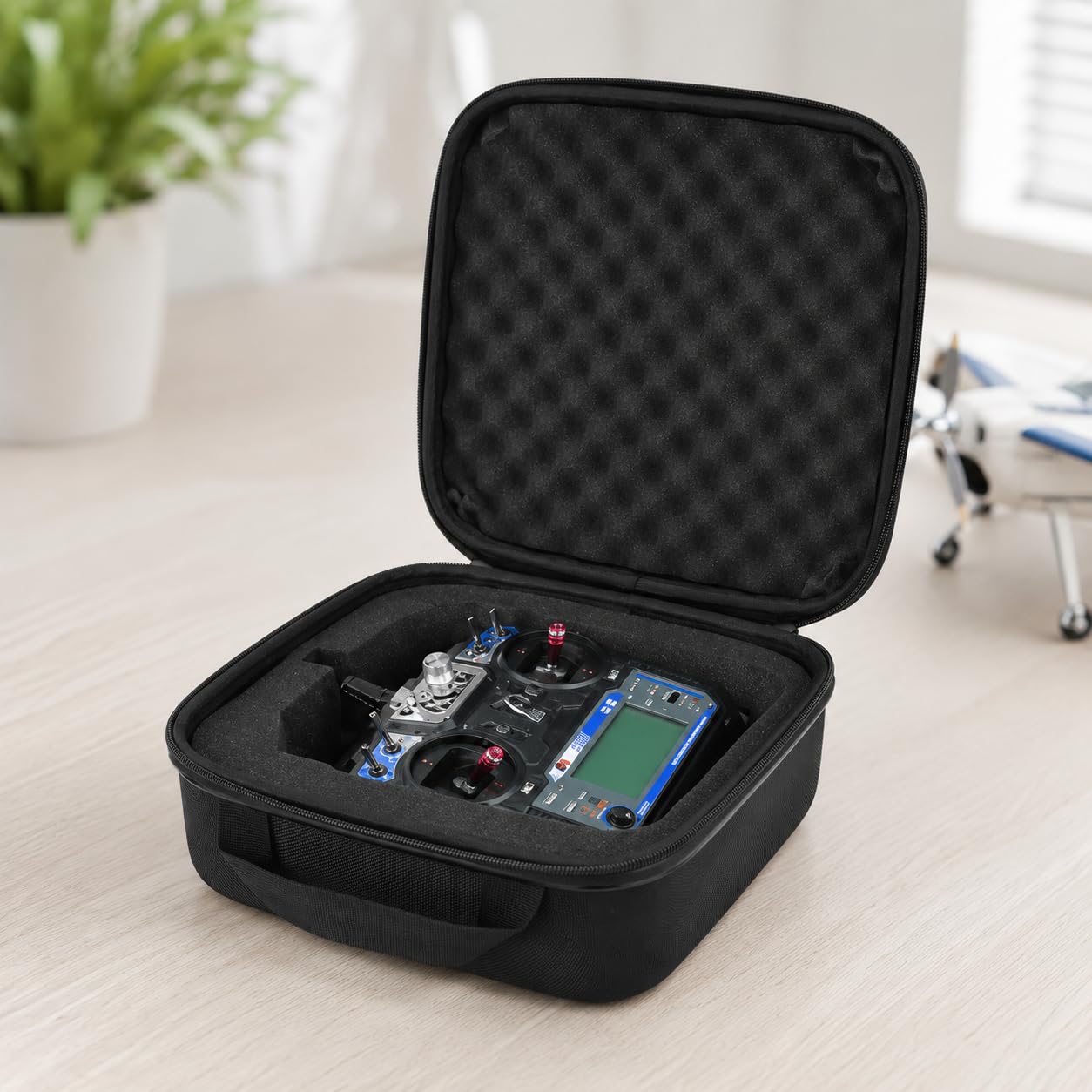 RC Controller Carrying Bag, Portable RC Transmitter Protector Case RC Controller Carrying Case with Flip Cover Zipper, EVA Universal Remote Control Plane Controller Storage Bag for AT9/X9D/WFLY 9