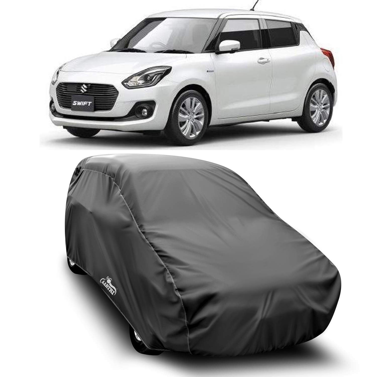 XGuard® 100% Pure Polyester - New Maruti Suzuki Swift AMT ZDI 2019 Car Cover - UV Rays Reflective - Scratch Resistant - Water Resistant - Car Body Cover (Gray Without Mirror Pocket)