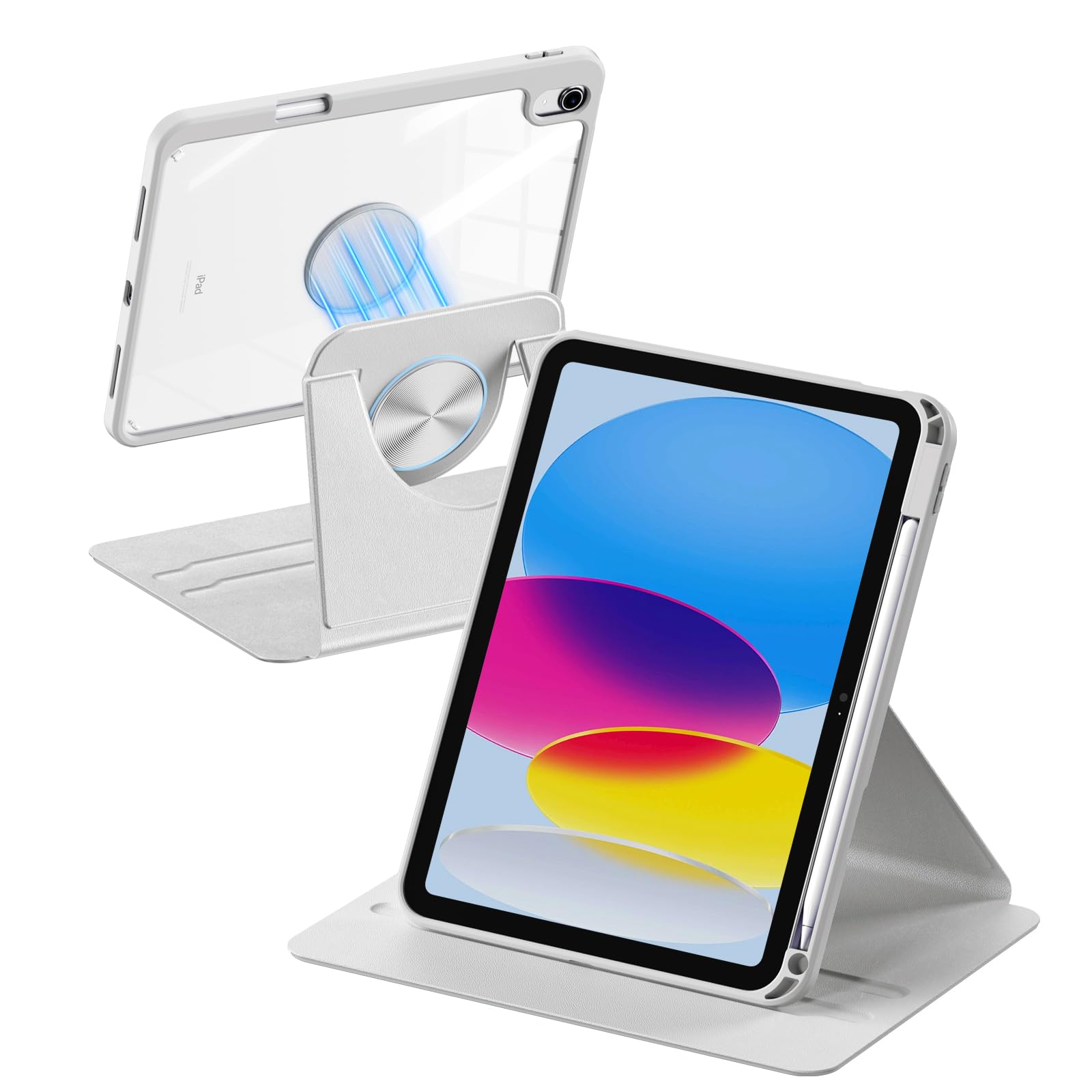 drivego 360 Drehbare Hülle für iPad (A16) 11. Generation 11 Zoll 2025, iPad 10. Generation 10,9 Zoll 2022, Magnetische Abnehmbare Hülle mit Stifthalter, Hart PC Transparent Rückseite, Hell Grau