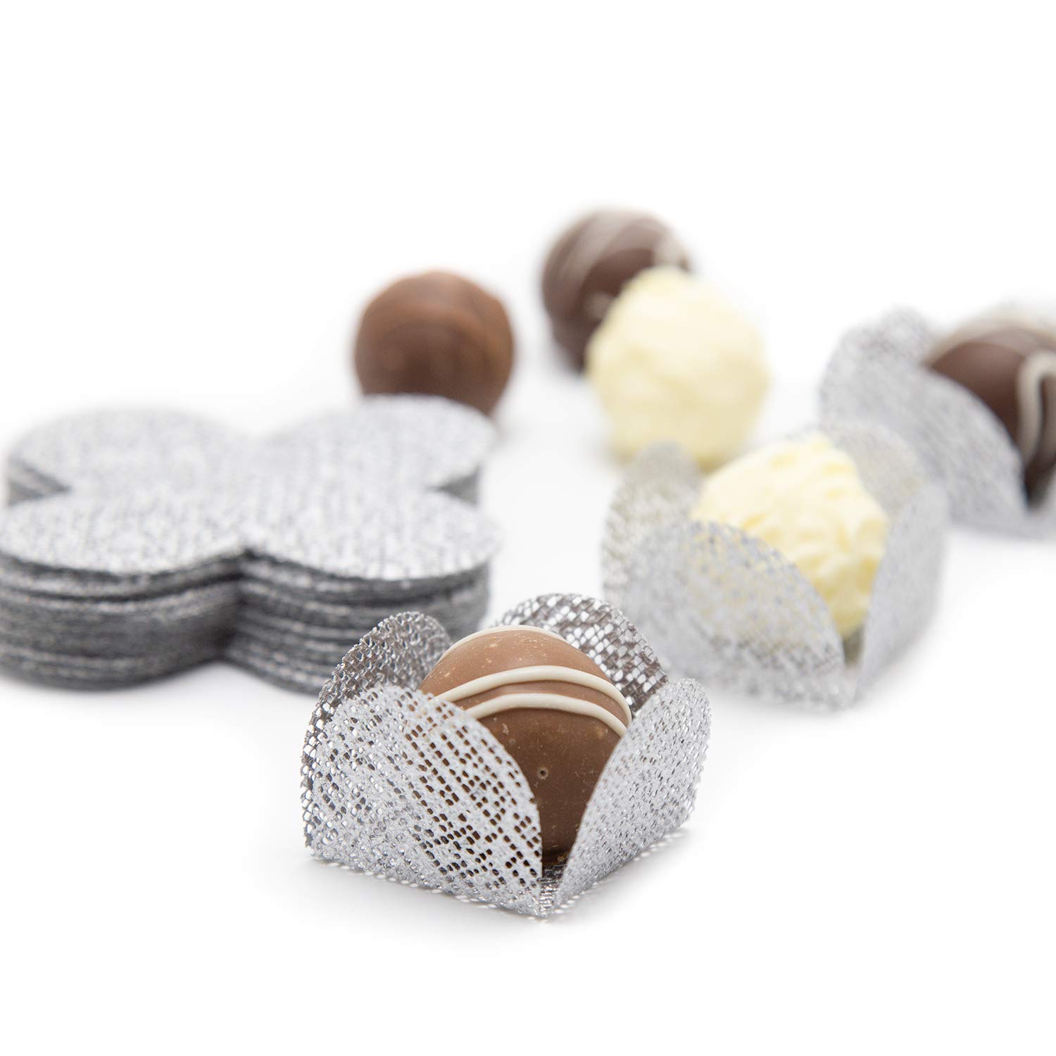 Square Truffle Cups - Pack of 30 (Small, Silver)