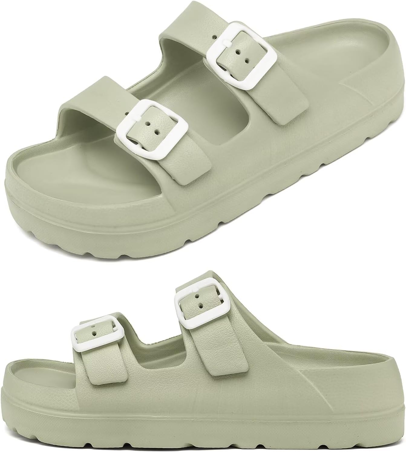 Womens Platform Sandals with Arch Support, Summer Beach Slides with Adjustable Buckle, Comfort Lightweight Chunky Cushion Slip on Sandal