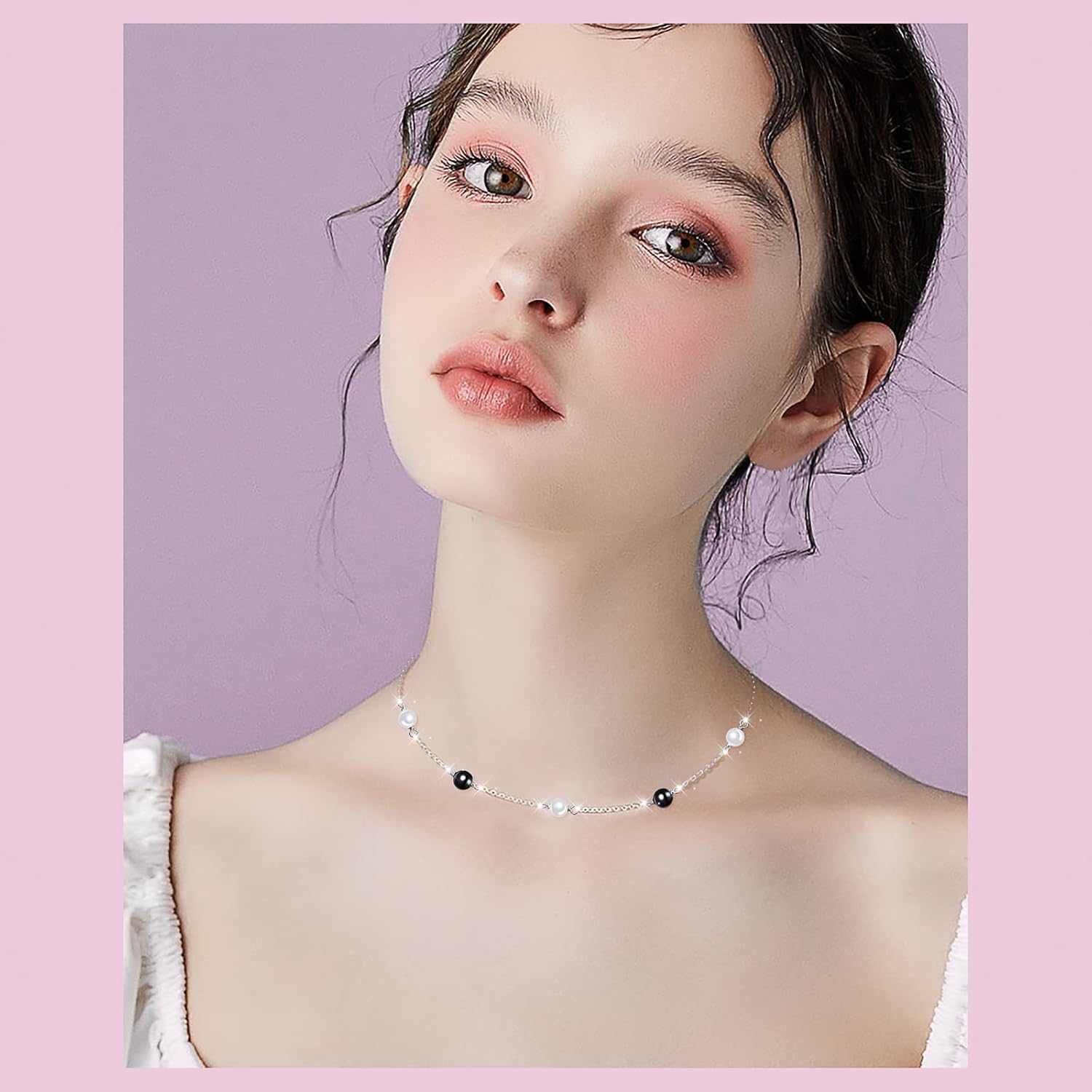 S925 Sterling Silver Choker Pearl Black Clavicle Dainty Short Pendant Necklace for Women Jewelry - Image 2