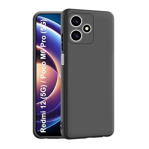 CEDO Back Cover for Redmi 12 (5G) / Poco M6 Pro (5G) | Camera Bump Protection & Inner Velvet Fabric Lining | Ultra Slim Matte Soft Rubberised Case Cover (Black)