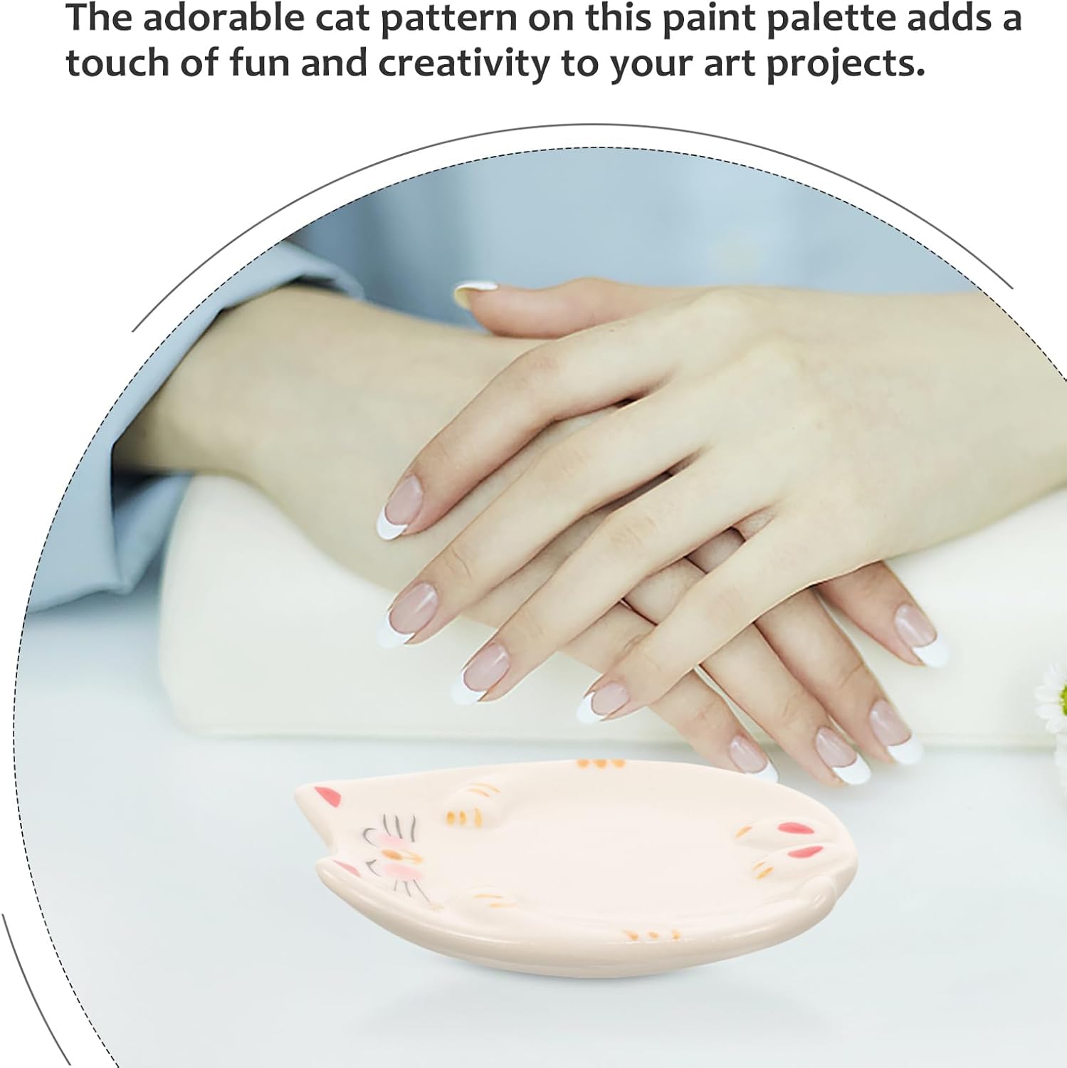 Baluue Ceramic Watercolor Palette Tray 3.34X2.95 Inch Porcelain Paint Mixing Tray with Cute Cat Design for Watercolor Gouache Nail Art Color Mixing