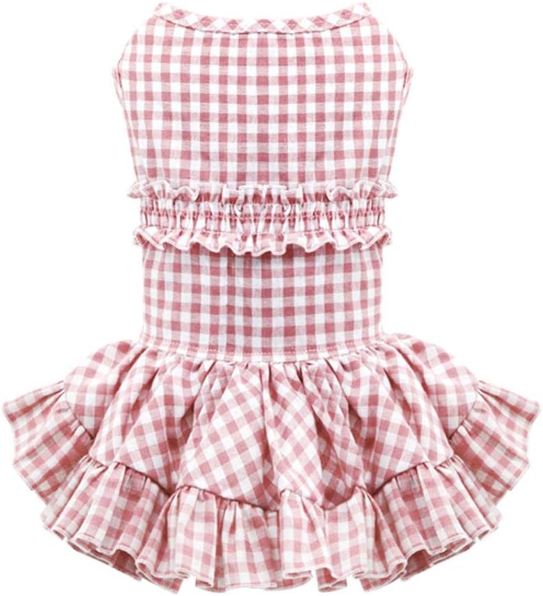 Pet Clothes Cats Dog Clothes Summer Francais Christmas Plaid Dress Small for Dogs Girl Chihuahua Shih Tzu Maltese Dog (Pink X)