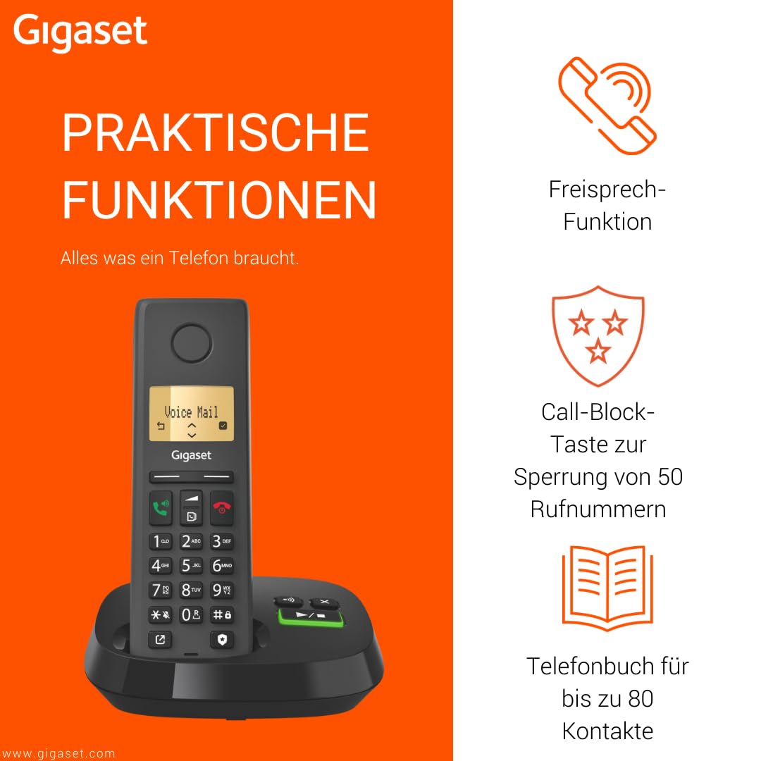 Gigaset Pure 220A Duo - 2 Schnurlose DECT-Telefone mit Anrufbeantworter - mit Call-Block-Taste und Freisprechfunktion - 80 Kontakten – Bild 4