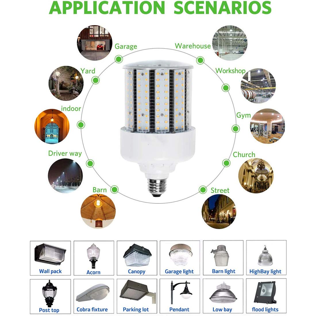 Bombillas LED De Maíz E26 Casquillo E39 300 Vatios Equivalente A 5000K LED Reemplaza La Lámpara De Haluro Metálico HID CFL HPS De 70-100W Adecuada para Almacén,50w