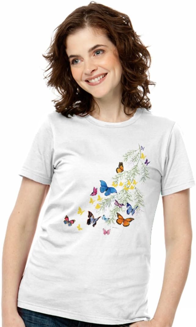 SolarTees Women's Butterfly Shoulder Solar Color Changing Tee SM White