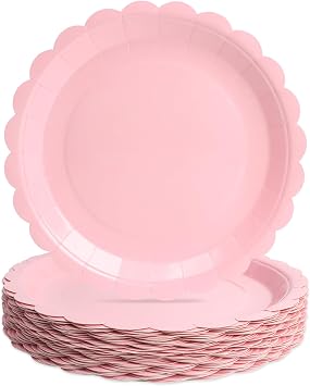 50Pcs Pink Paper Plates 7" 18cm, Party Plates Disposable Supplies Pack for Birthday, Baby Shower, Holiday Wedding Valentine Party Decorations