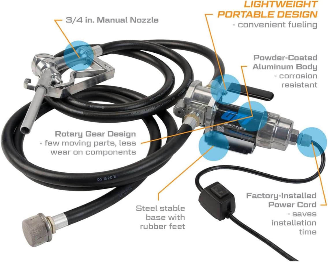 GPI - G8P Portable Fuel Transfer Pump, Manual Shut-Off Nozzle, 8 GPM, 12 Volt (147000-01)