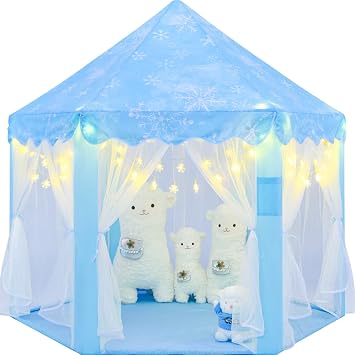 Frozen Tent for Girls Age 4-7, Princess with Snowflake Lights, Kids Play Tent for Girls Indoor, Princess Castle Playhouse for Children, Blue Frozen Toy 55x53 inch