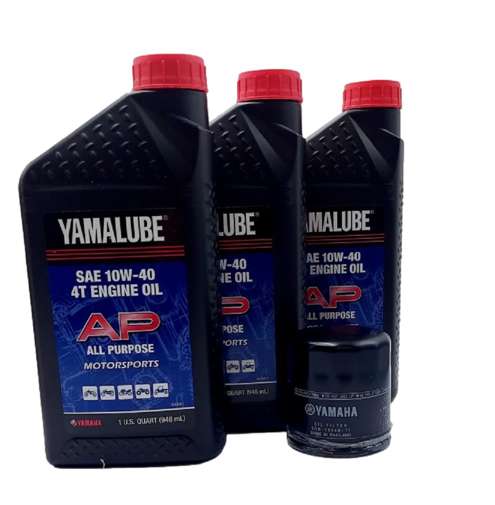 Yamaha Kodiak 450 (2003-2024) all Models Oil Filter Change Kit Yamaha Part# 5GH-13440-80-00 and 3 Quarts All Purpose Oil LUB-10W40-AP-12