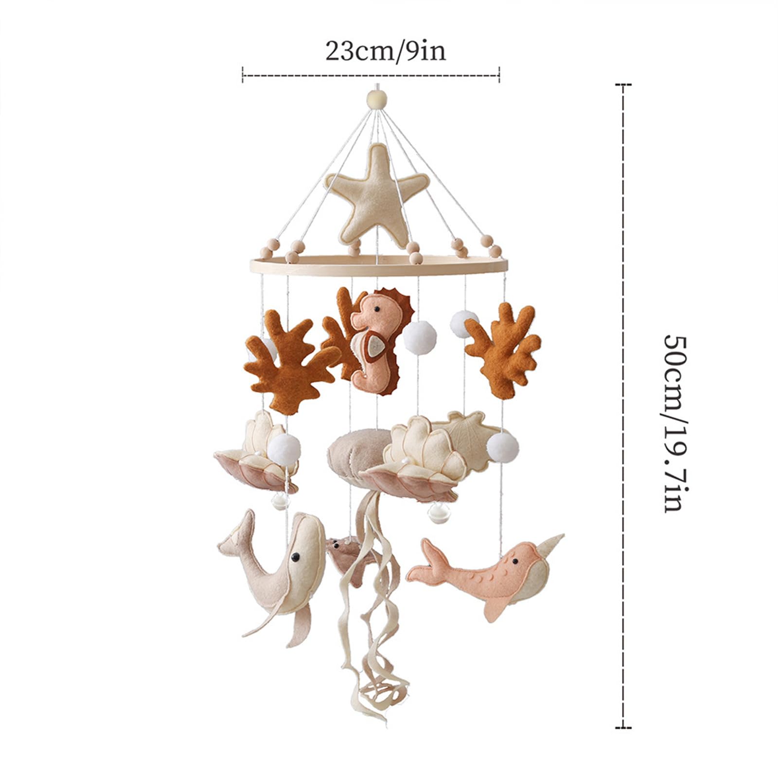 Herfair Meerestiere Mobile Baby Windspiele mit Filzbällen, Walen, Muscheln, Korallen und Seepferd Baby Windspiele, Neugeborene Jungen Mädchen Anhänger (Rosa)