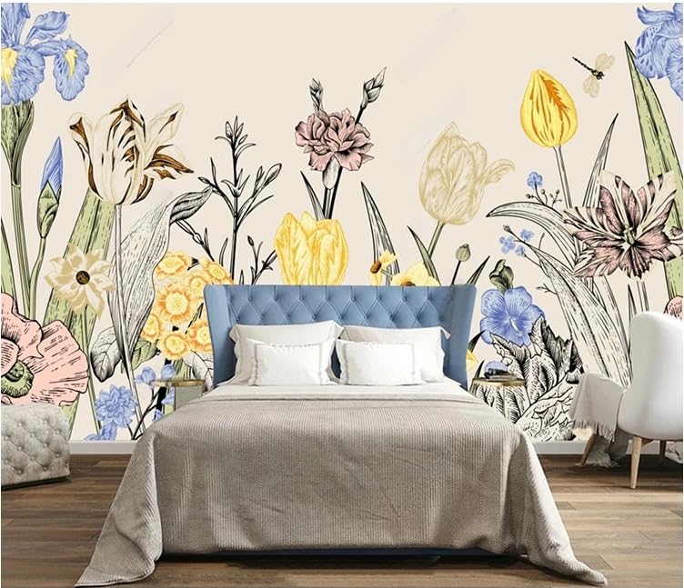 Tapeta 3D sielankowe beżowe kwiaty tło obraz ścienny salon sofa wystrój domu, 3D, 430 x 300 cm