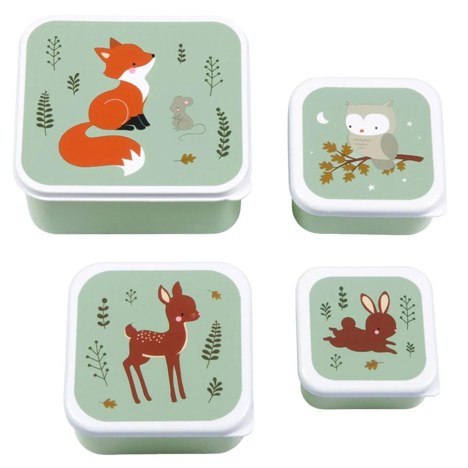Lot de 4 boîtes à goûter Amis de la forêt vert - A Little Lovely Company