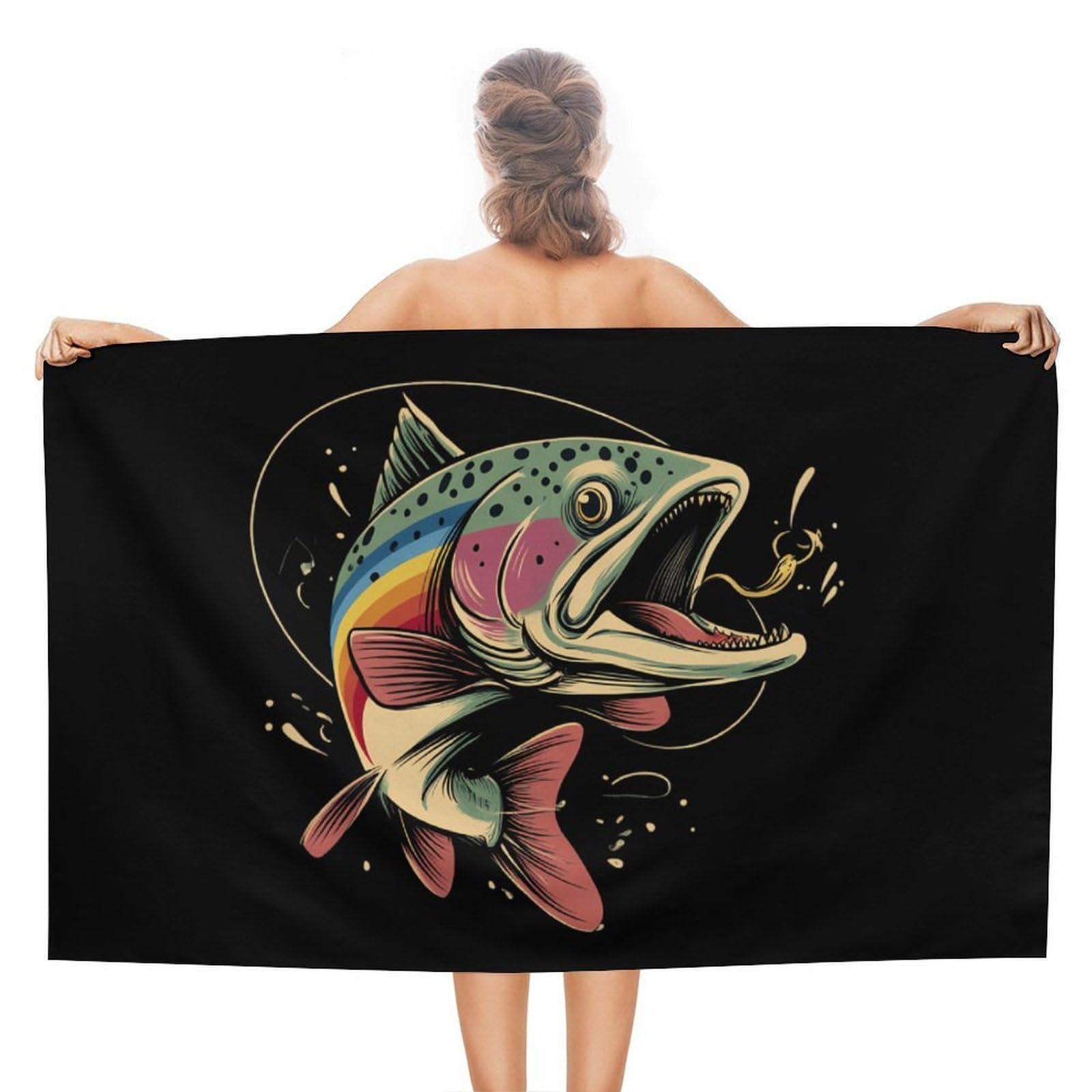 CGSBNGHA Largemouth Bass Rainbow Trout Beach Towels Soft Bathroom Bath Pool Swim Towels for Women Men