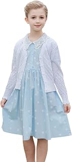 Little Big Girls V-Neck Cardigan Pointelle Heart Knit Cotton Cropped Sweater Top
