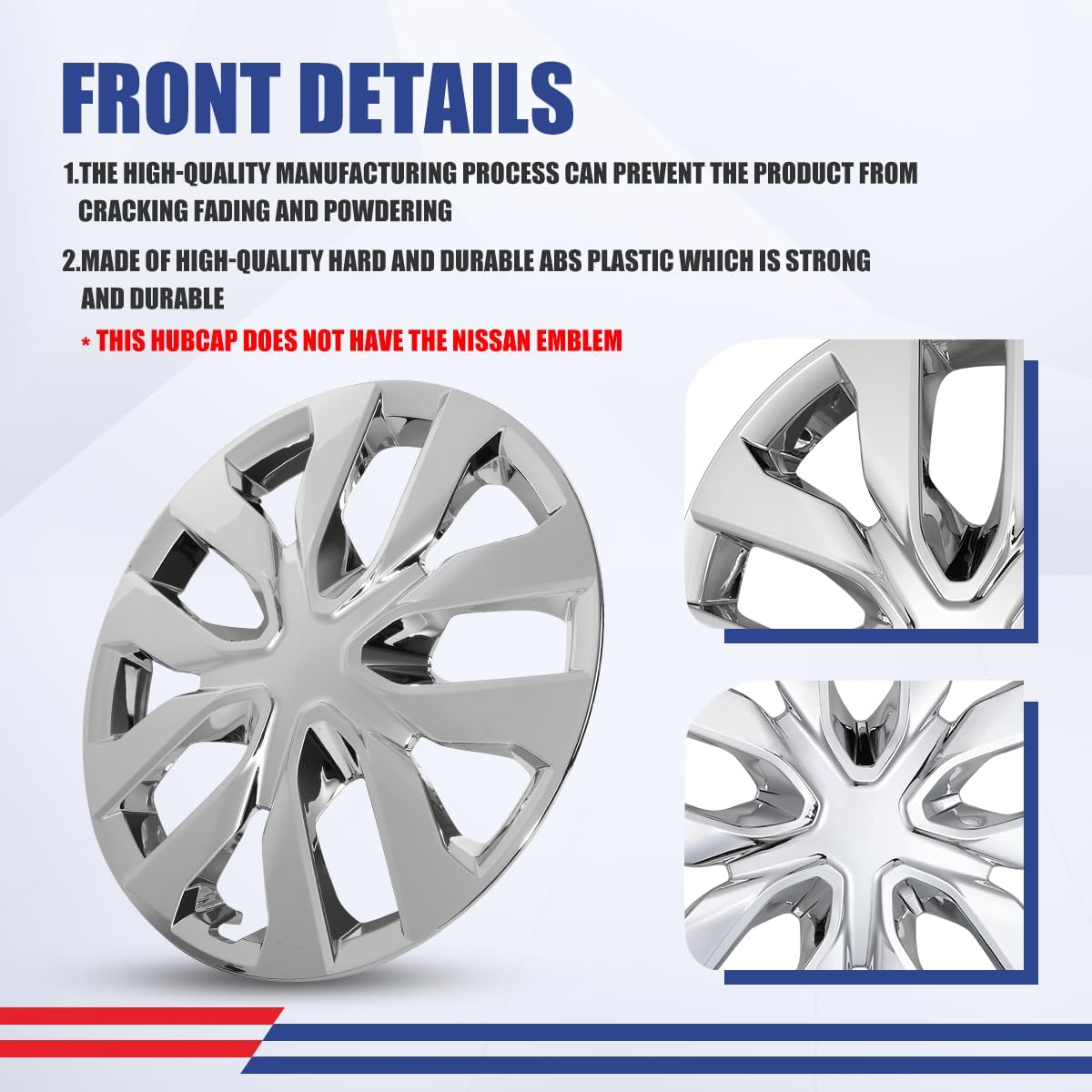 17 Inch Hubcaps Set of 4 Silver Chrome Wheel Rims Cover R17 for Nissan Rogue 2014-2020, ABS & PC Material Wheel Tire Covers Snap On Installation Automotive Accessories for Steel Wheels(4-Packs)