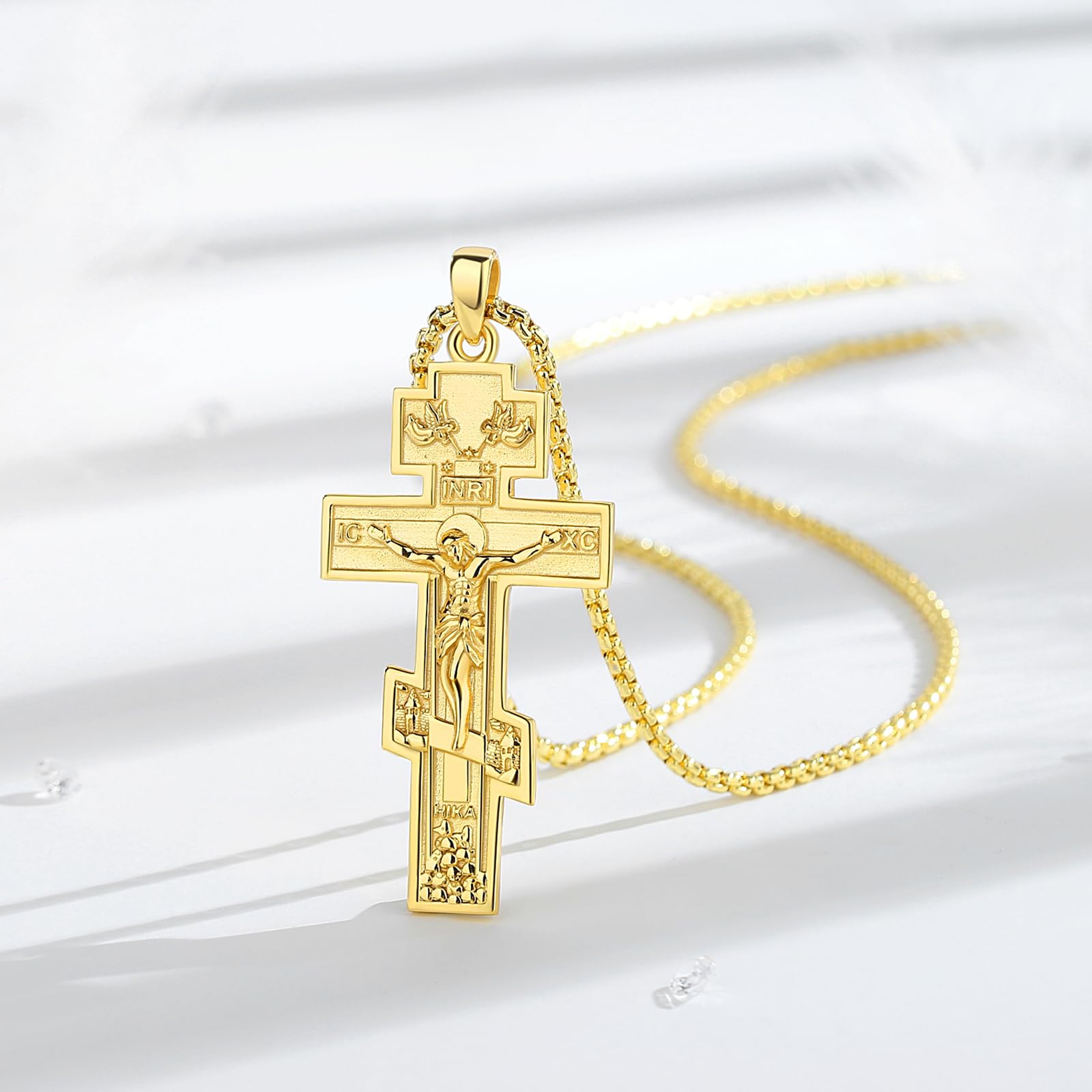 CELESTIA Collier Croix Argent 925 Croix Chretienne pour Femme et Homme Crucifix Pendentif avec Chaîne Réglable Acier Inoxydable Cadeau Spirituels