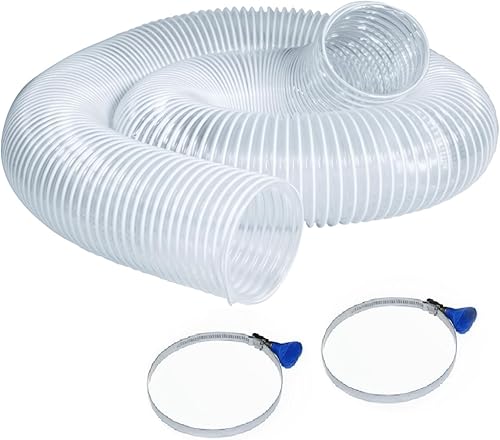 POWERTEC 70241V Manguera de recogida de polvo de PVC de 2-12 pulgadas x 10 pies con 2 abrazaderas de manguera de acero inoxidable para carpintería y