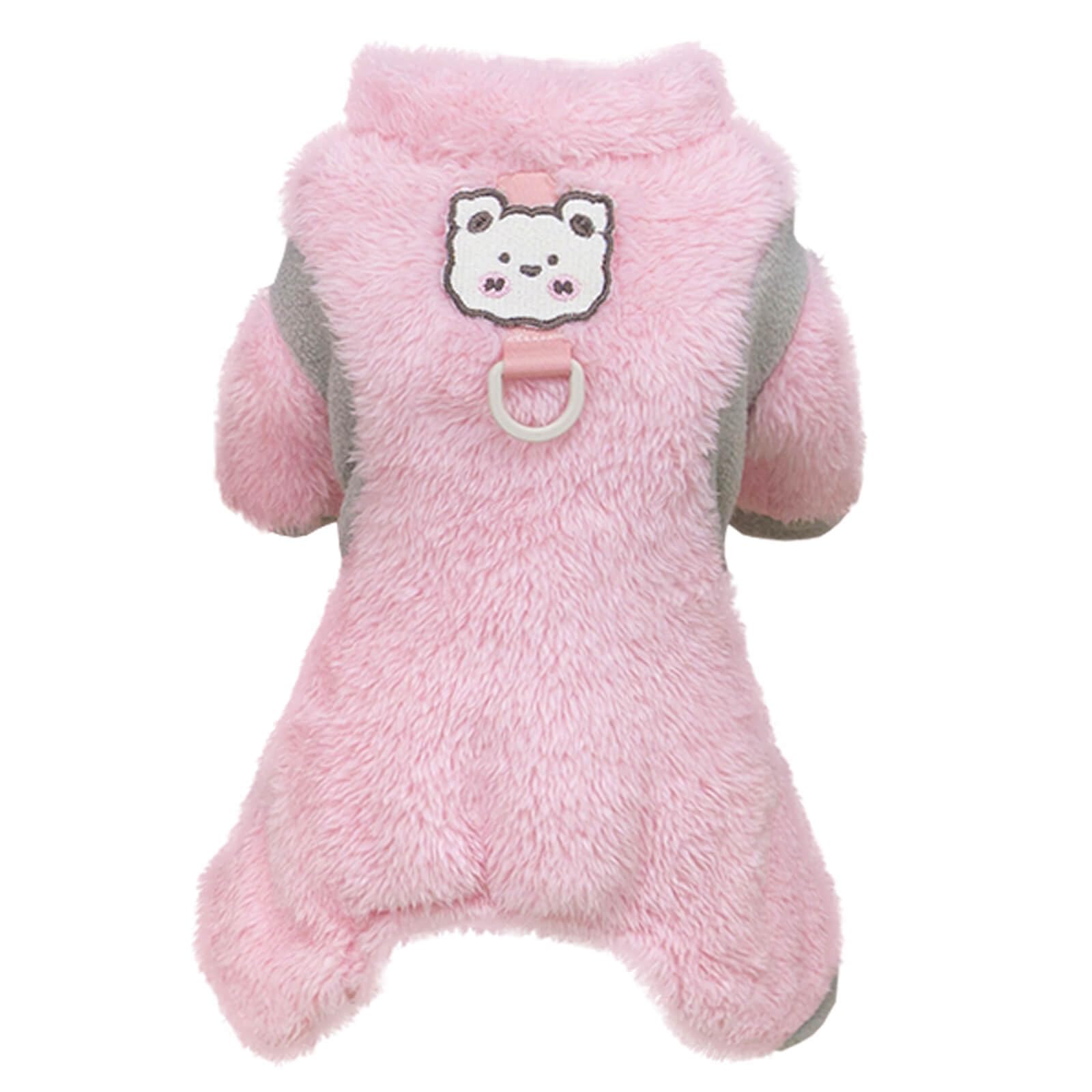 Izefia Dog Sweater Clothes Apparel Fleece Woolen Sweaters Onesie Winter Warm Sweat Shirt 4 Legs Jumpsuit Pajamas Color Blocked Cute Sweater for Small Dog Medium Cat Pink XXL
