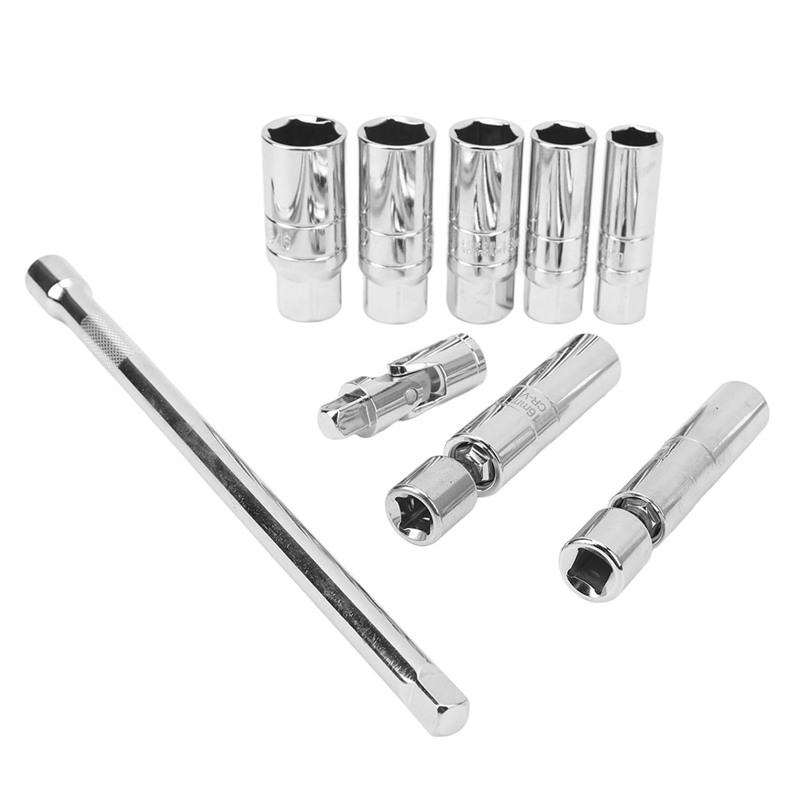 Juego de 9 Vasos para Bujías Magnéticos de Pared Delgada de 3, 8 Pulgadas, con Junta Universal de Repuesto, Juego de Herramientas de Extracción para Bujías para Coche