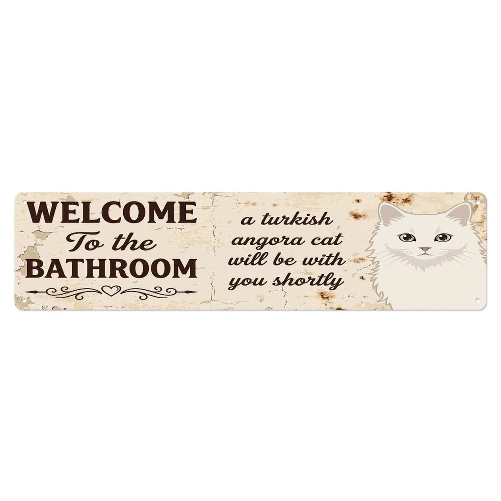 Vintage WELCOME To The BATHROOM Turkish Angora Cat Metal Tin Sign
