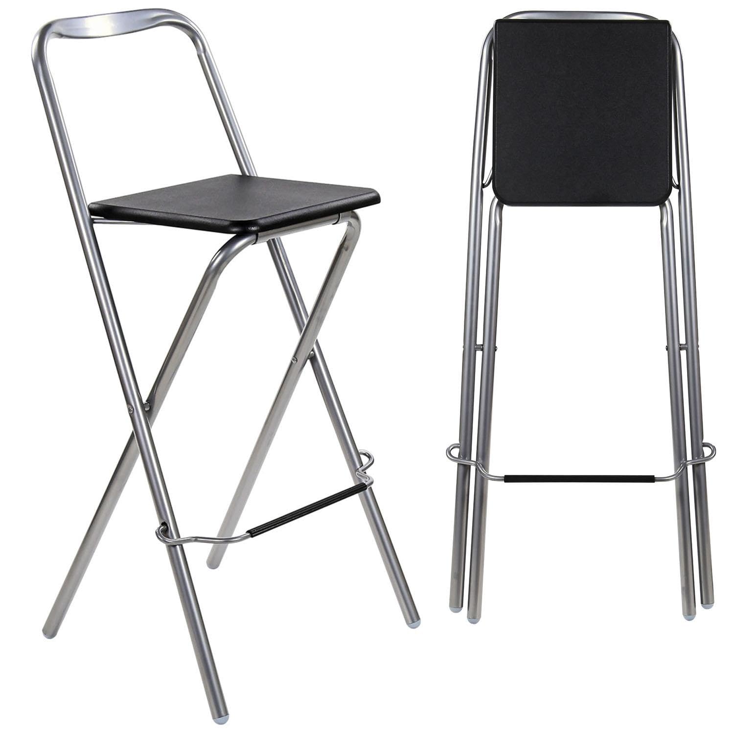 Livhome Folding Bar Stool with Wooden Seat, Metal Frame Collapsible Perching Stool, Portable Compact Foldable Chair for Kitchens, Breakfast Bars, Dining, and Indoor Seating Needs (1, Black)