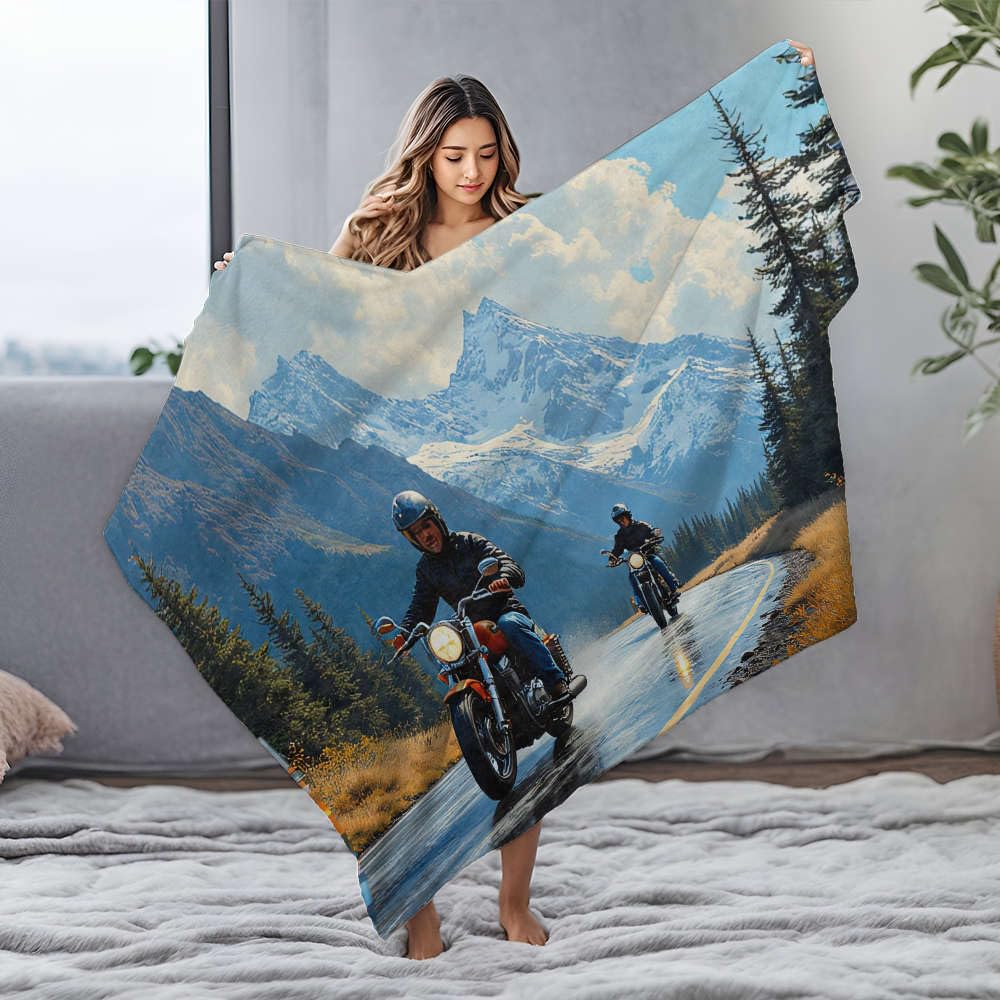 Couverture épaisse motards plaid flanelle personnalisé imprimé montagne neige