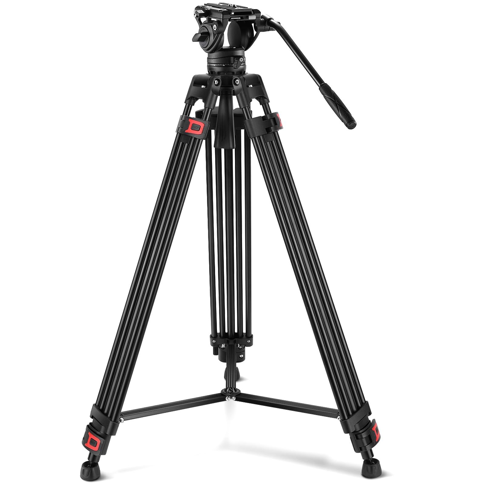 NEEWER Trépied Vidéo Pro 74 pouces avec Tête Fluide, Plaque QR Compatible avec DJI RS Gimbal, Trépied Robuste avec Poignée Télescopique Base d'Escalade pour DSLR, Max. 17,6 lb/8 kg, TP74