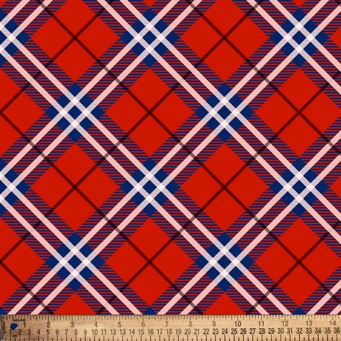 Checkered Plaid Red Anti-Pill Premium Fleece Fabric by The Yard