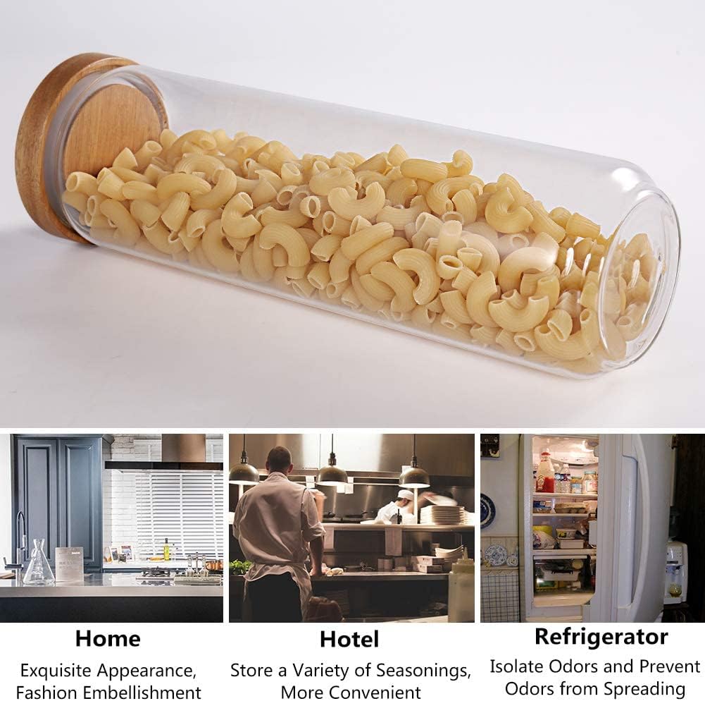 77L Glass Storage Jar, 52.13 FL OZ (1543 ML), Glass Storage Jar with Sealed Wooden Lid, Clear Food Storage Jar for Storing Spaghetti, Rice, Pasta and more