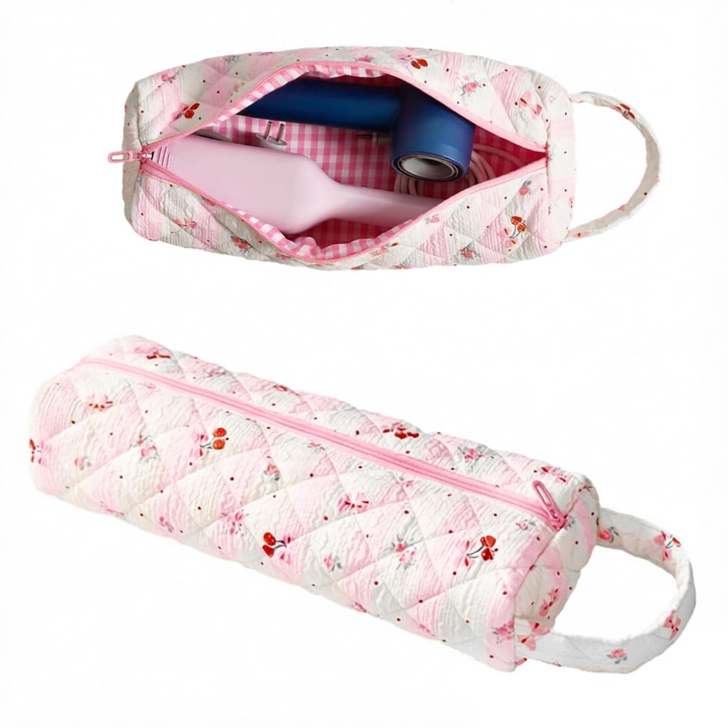 HANNEA® Hair Tools Organizer Bag with Cherry Pattern for Airwrap Style, Flat Irons, Hair Dryers and Styling Tools, Portable Hair Dryer Bag Case, Pink-image-8