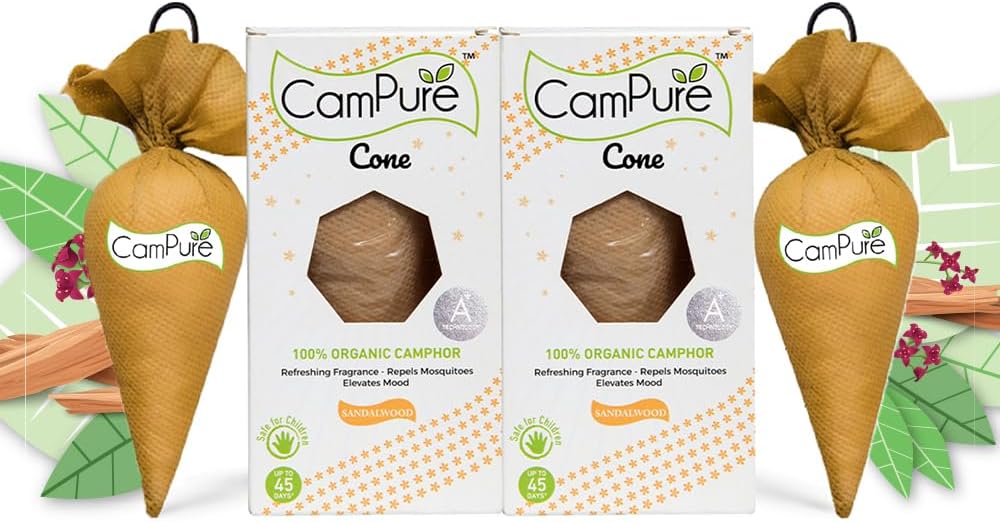 CamPure Camphor Tree (Sandalwood) 2-100% Organic | Air Freshener for Car, Wardrobe, Office Cabin, Drawer, Travel Bag, Bathroom