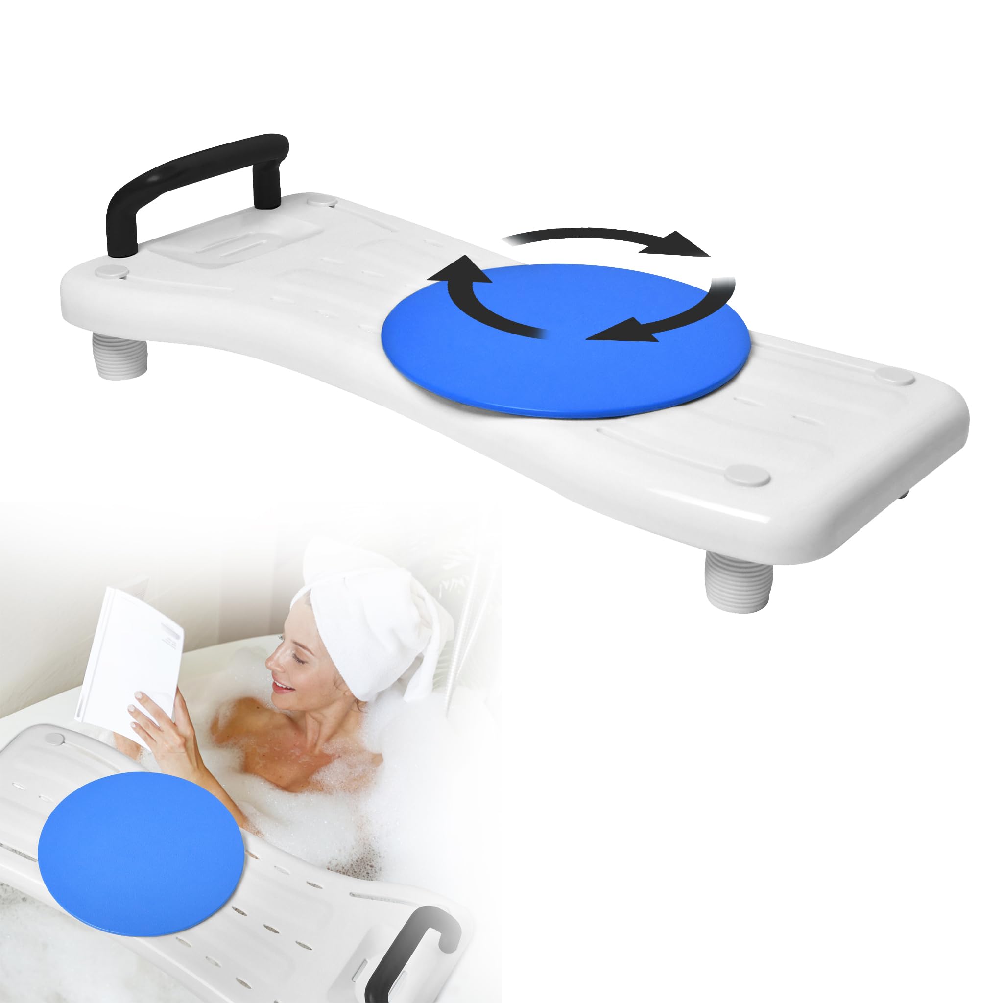 LARS360 Vasca da bagno con piastra girevole, seduta regolabile per anziani con manico nero e ripiano per sapone, carico massimo 150 kg, per vasca da bagno da 41-63 cm, LARS-(HAG1368A)