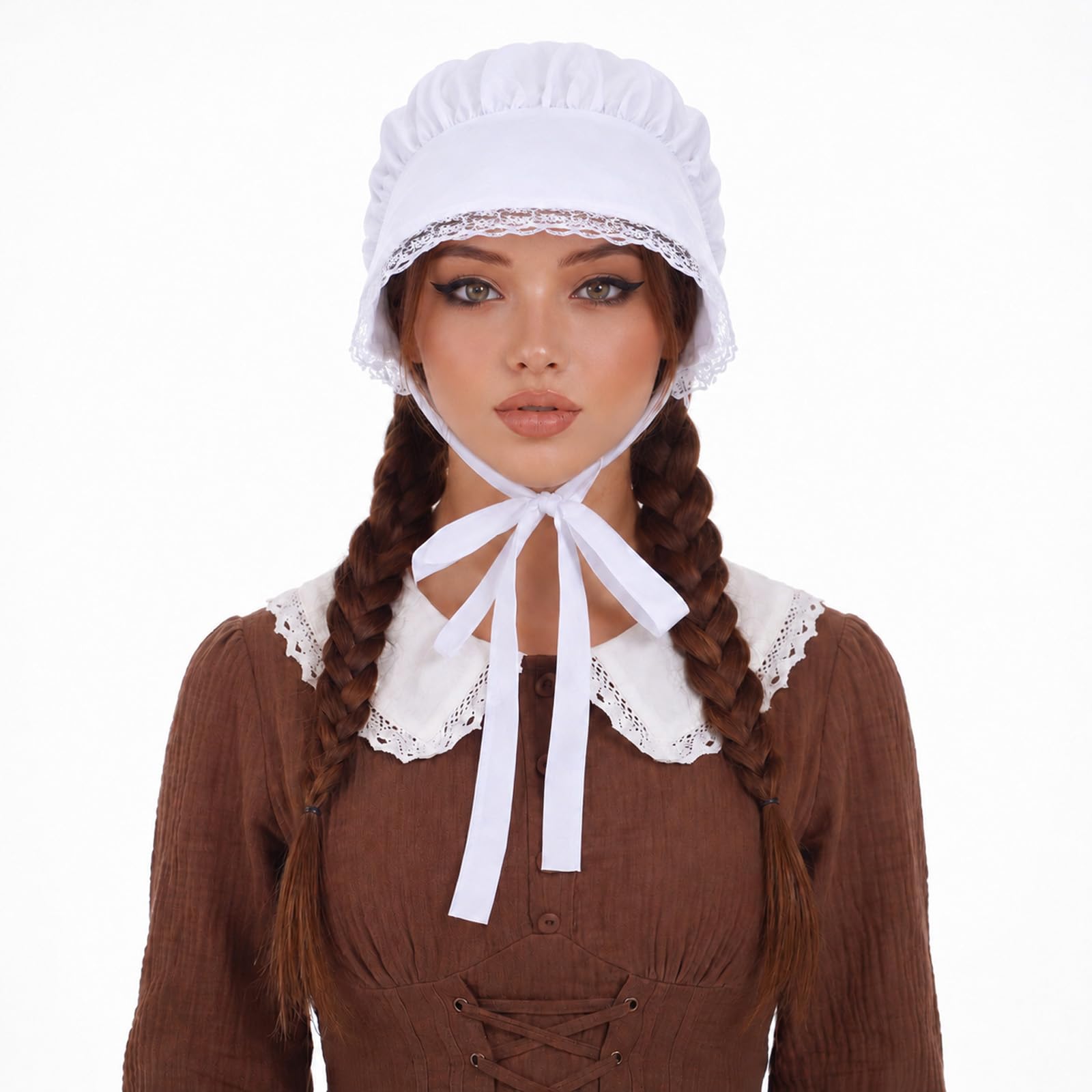 Tucnoeu Amish Bonnet, Colonial Hat Mob Hat for Women with Adjustable Straps, Prairie Bonnets Loneer Colonial Bonnet for Maid Girl Cosplay