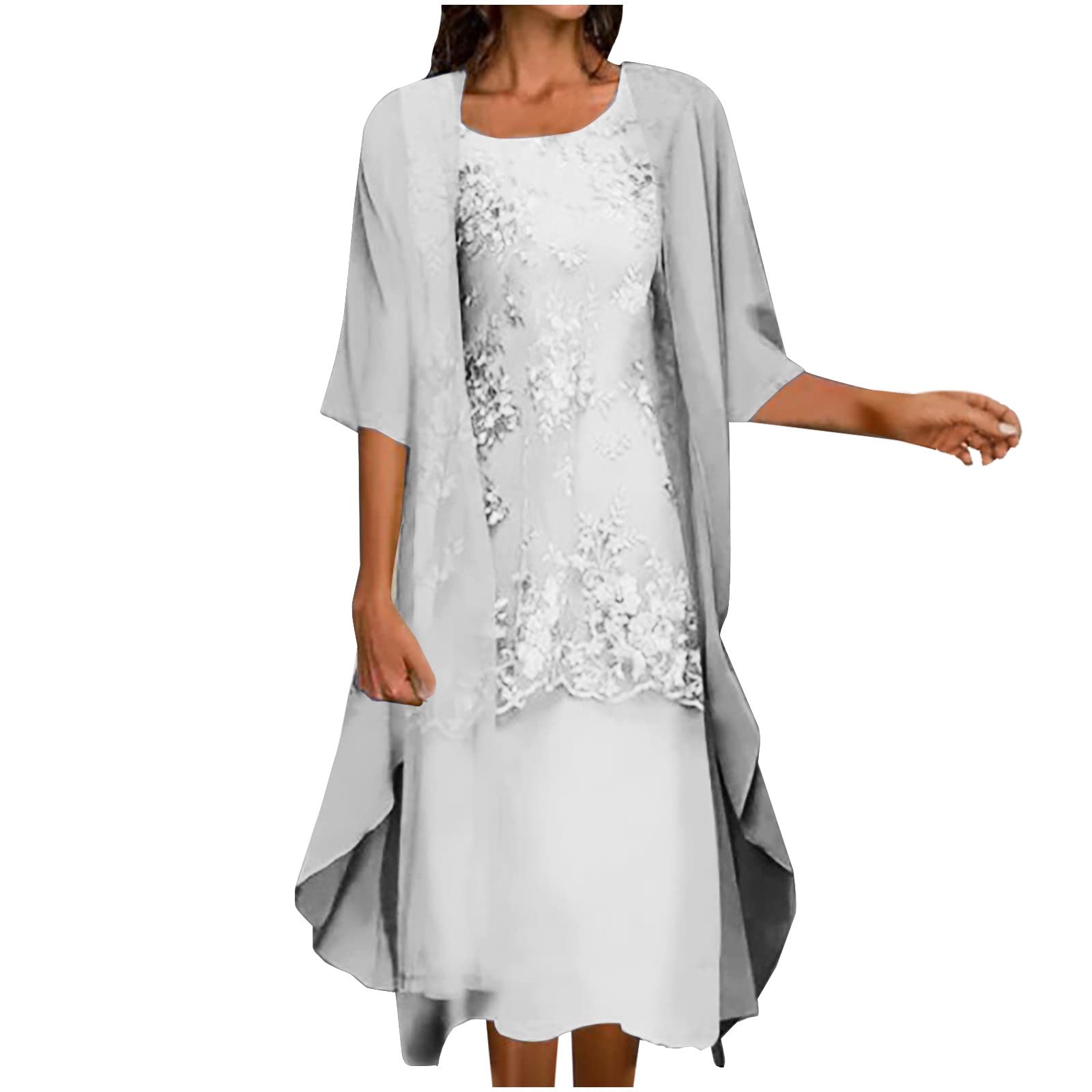 AMhomelyDresses for Women Party Elegant Casual V-Neck Sleeveless Dress Solid Long Sleeve Coat Two-Piece Set Ladies Soft Flowy Dress Wedding Guest Dresses Bridesmaid Dresses Party Elegant Dress