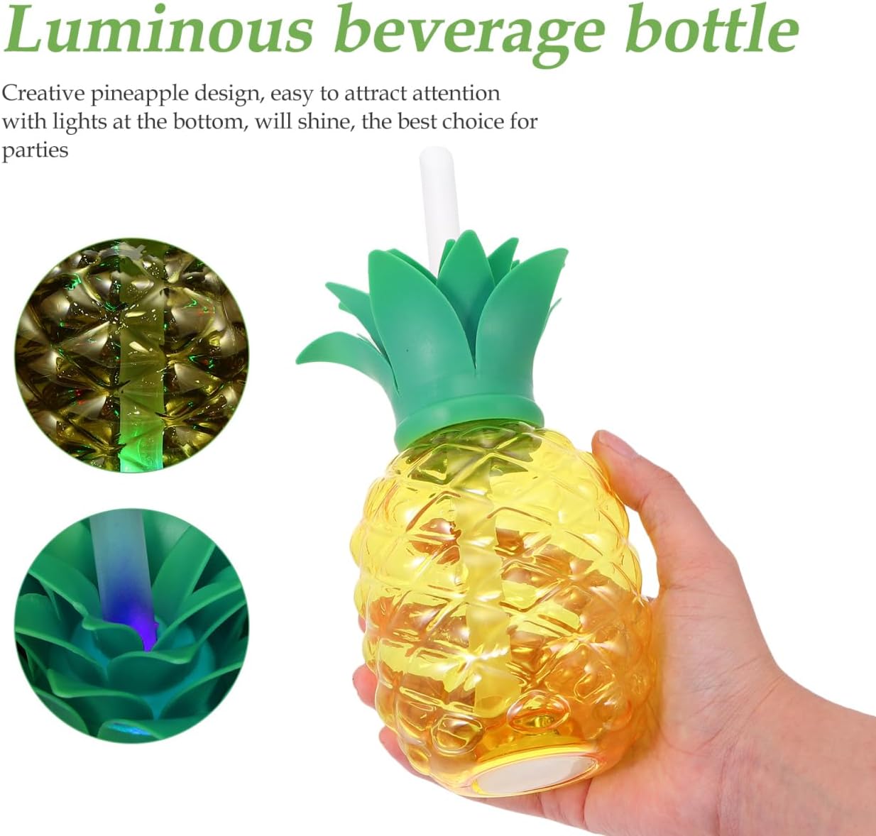 UPKOCH 6pcs Glowing Pineapple Cups with Lids and Straws, Creative 500ml Drinking Cups for Hawaiian Luau Party, Colorful Tiki Tropical Fruit Party Supplies,Summer Beach and Spring Celebrations
