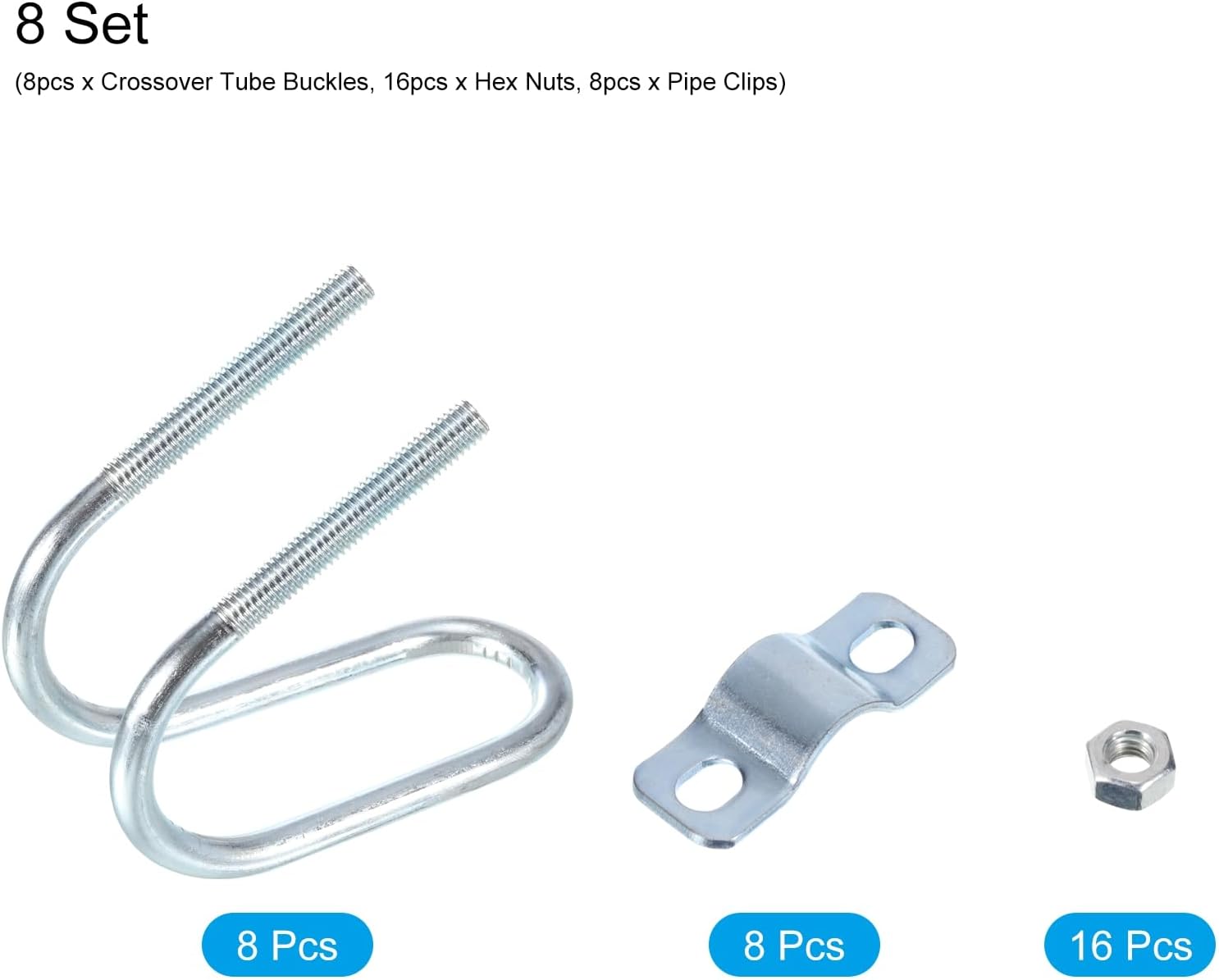 uxcell Cross-Connector Vertical Pipe Clip, 8pcs Fit 1"(25mm) to 1-5/8"(42mm) Crossover Buckle Steel Cross Pipe Clamp for Greenhouse Awning Frames