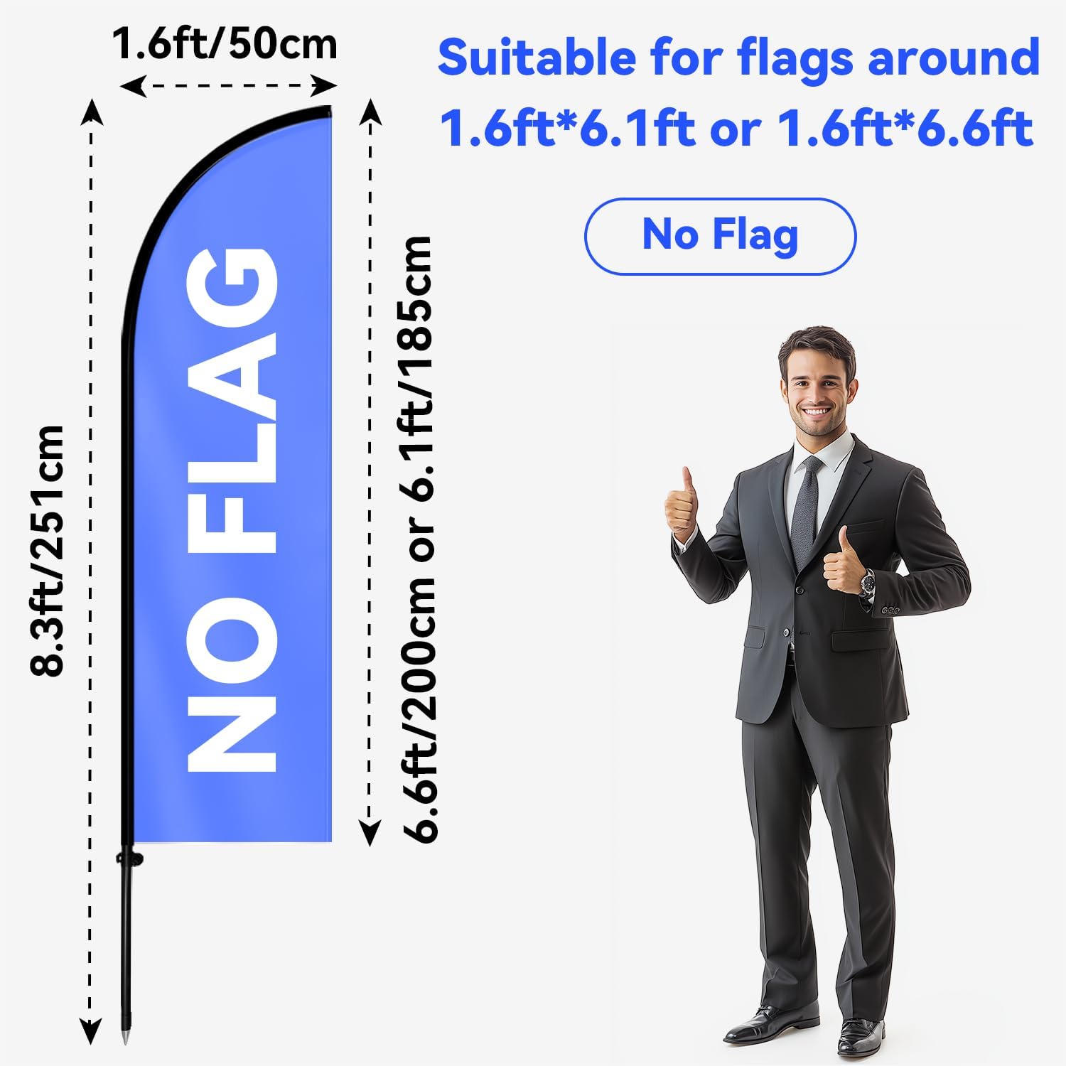 8FT Feather Flag Pole Kit with Ground Spike, Aluminum Alloy Flagpole with Fiberglass Top Pole, Fits 1.6x6.6FT / 1.6x6.1FT Feather Flags, Portable Lightweight Pole for Outdoor Business Advertising, No Flag