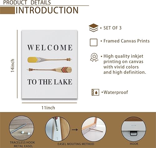 Miniatura 5 de Nogrit Decoración de lago, arte de pared de lago, arte de pared de casa de lago de 11 x 14 pulgadas, juego de 3, decoración temática de lago para