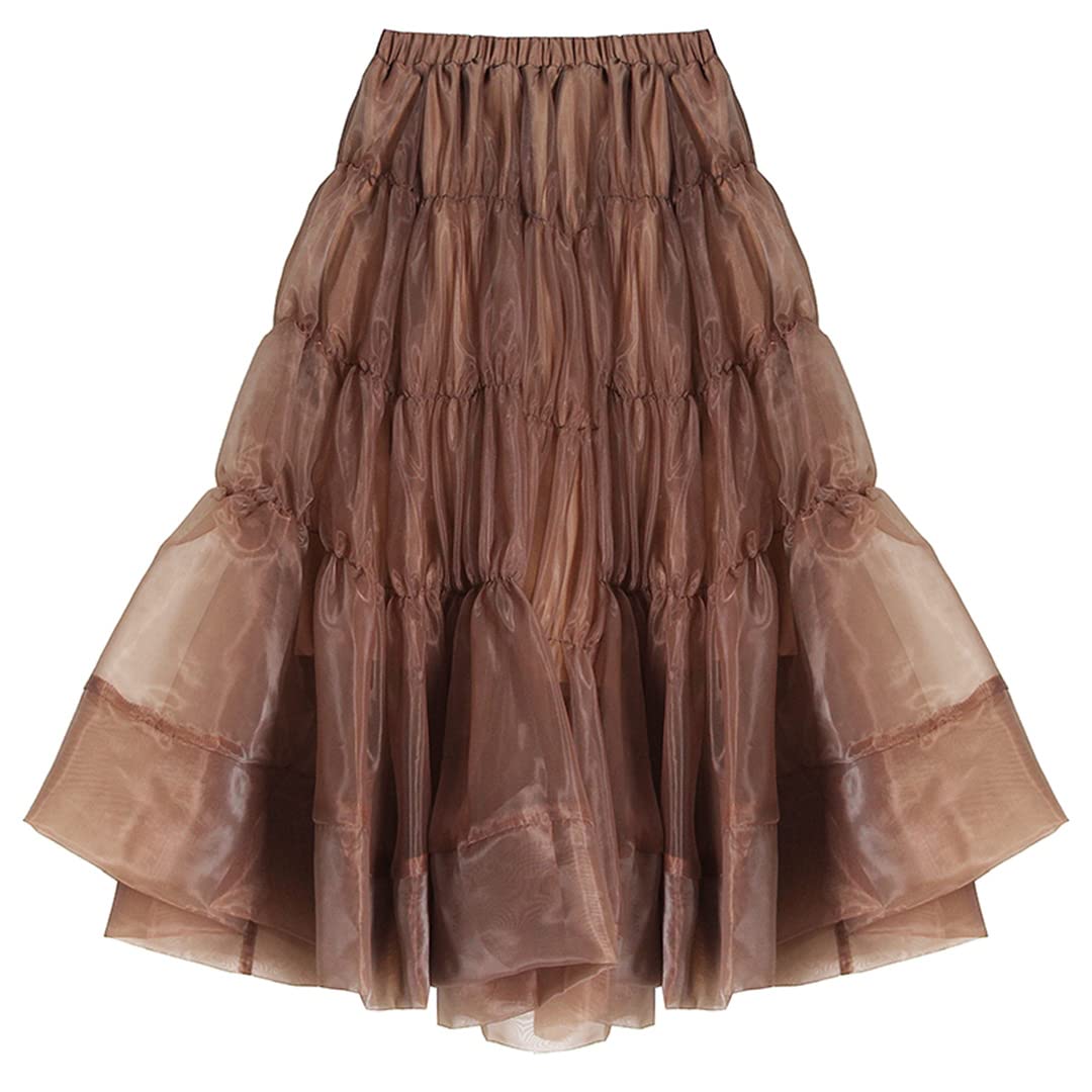 Gonne in Tulle a Vita Alta Primaverili per Donna Gonne Longuette Arricciate Marroni Gonne in Pizzo con Stampa Floreale Brown XL