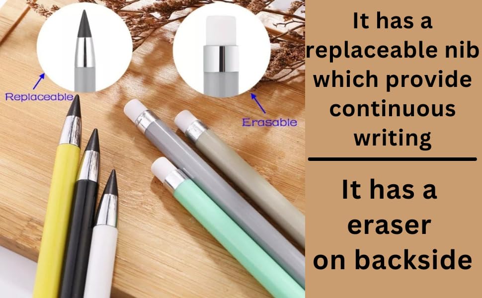 Image of BWOGUE 4PCS of Inkless Infinity Pencil, Infinite Pencil Eternal with Eraser, Reusable Pencil for Writing, Drawing, Kids Pencil for Home, School Supplies and Office (Multicolor)