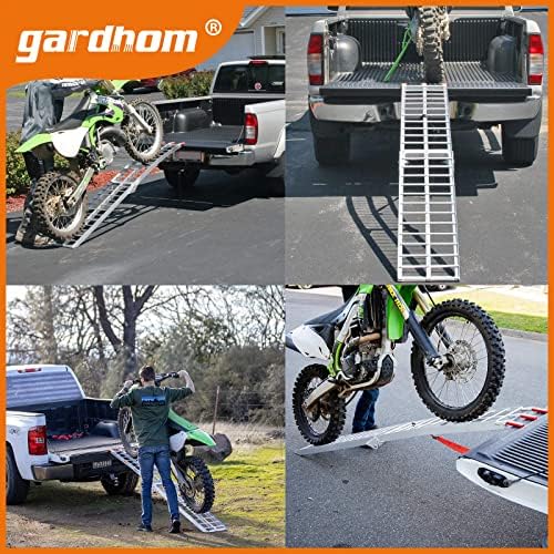 Aluminum Loading Ramp, gardhom 228x30.5cm ATV Motorcycles Loading Ramp with 340KG/Pack Loading Capacity, Portable Folding Ramps with Rubber Tipped Fingers for ATV UTV Trucks