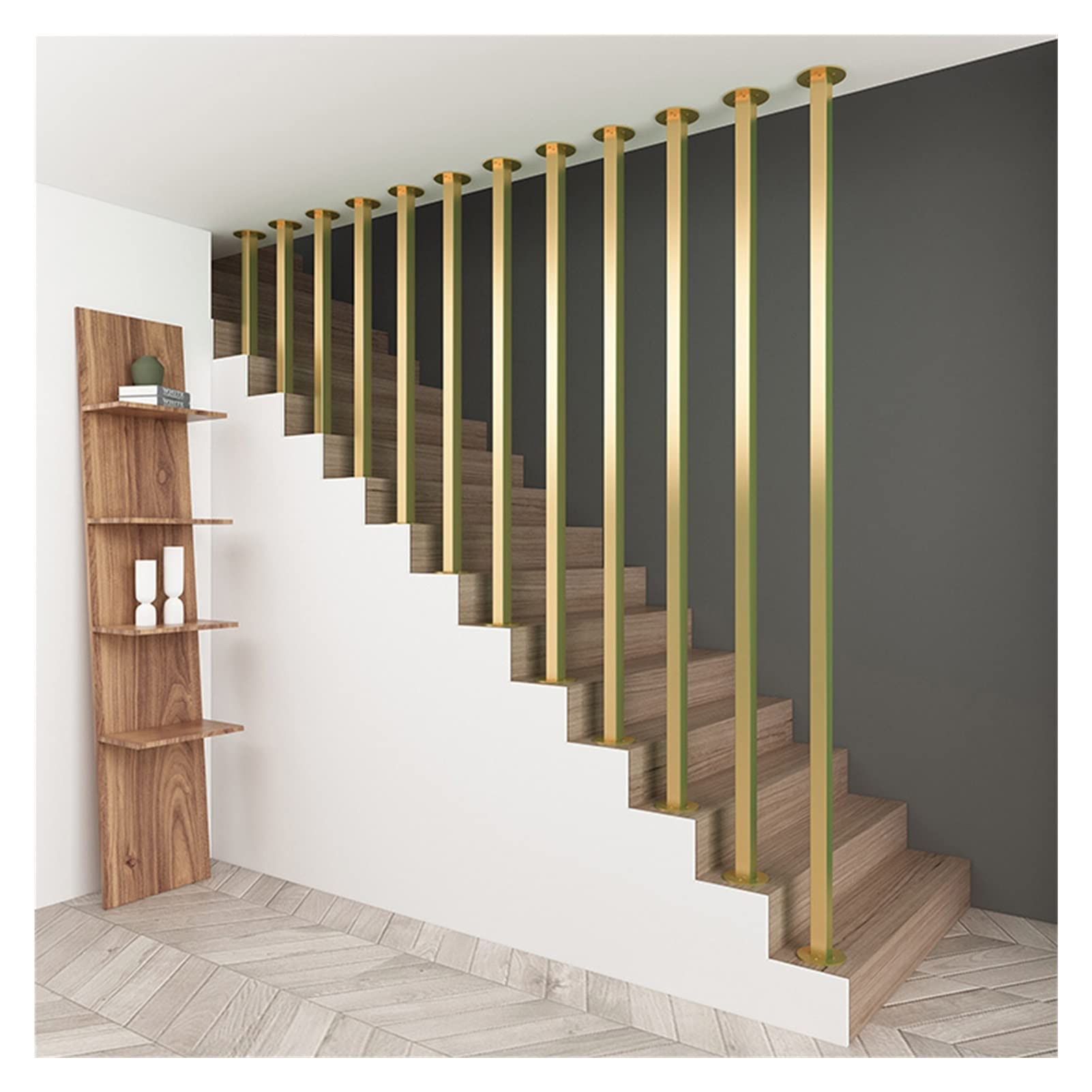 Meiiron 'I' Shaped Staircase Handrails Wall Mounted Square Railing Post Stair Handrails for Indoor Steps Stair Guardrail Duplex Villa Wrought Iron Fence -1Pc (Color : Gold, Size : 75cm(2.4ft))