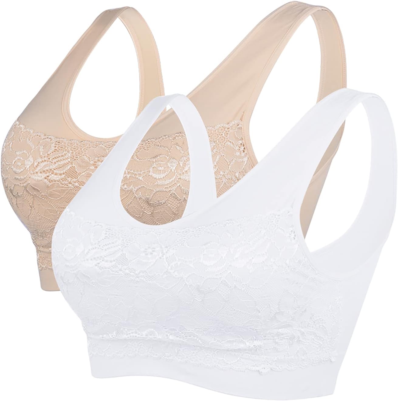 LitthingWomen Sports Bra Seamless Comfortable Soft Breathable Ladies Lace Bras Removable Padded Tops Push up Underwear Packs for Yoga Fitness Exercise