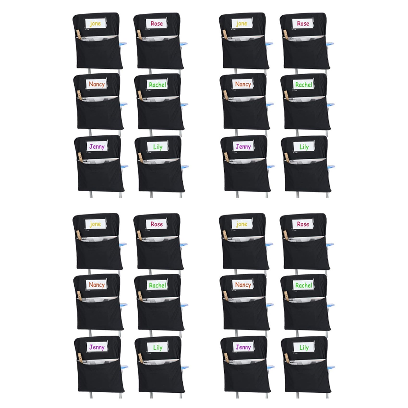 Vjsujehgy 24Pcs Chair Storage Pocket Chair Bag Chair Pockets for Classrooms Student Chair Pockets Chair Organizer with Name Tag