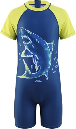 Aisyee Boys One Piece Rash Guard Swimsuits Short Sleeve Swim Shirt Bathing Suits