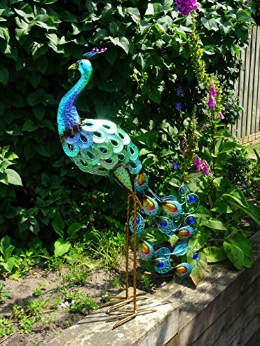 Christmas Concepts® Colourful Metal Standing Peacock With Jewel Tail Feathers - Indoor/Outdoor Garden Decoration (76Cm Long Legged) #TOP3