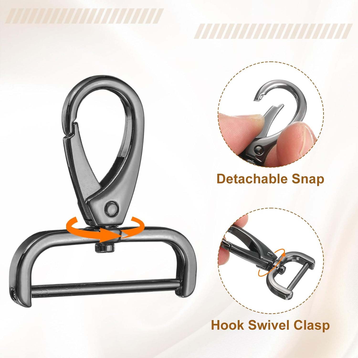 HARFINGTON 2Pcs Detachable Snap Hook Swivel Clasp 1 1/2" D Ring with Swivel Lobster Claw Clasps Hook for Purse Strap Keychain Bag DIY Craft, Gunmetal - Image 4